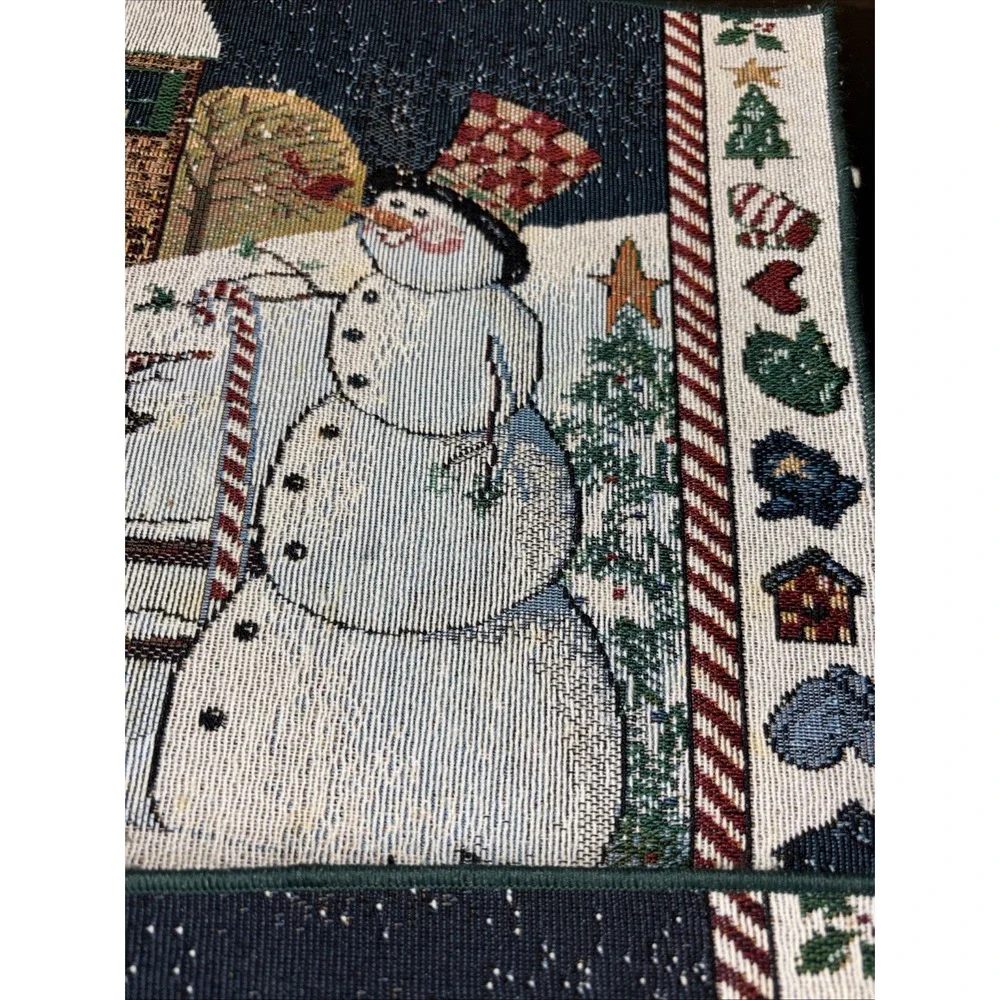 Vtg Tapestry Placemats SNOWMEN 19x13 Finished‎ Edge Christmas Winter Snow